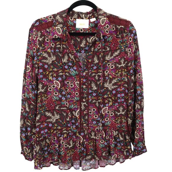 Anthropologie Tops - Maeve Janie Peasant Top Womens 2 Burgundy Boho Romantic Whimsical Artsy Flounce